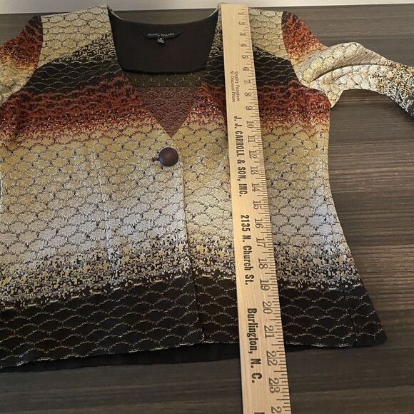 Ming Wang Small Brown Striped Knit Jacket Button Front Office Neutral - Picture 14 of 15